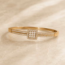 The Architectural Frame Bangle — Gold Plated Frame Bangle by House of Zena, worn on model