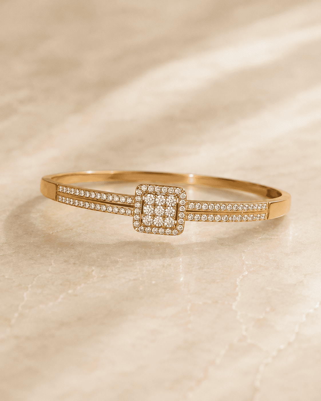 The Architectural Frame Bangle — Gold Plated Frame Bangle by House of Zena, worn on model