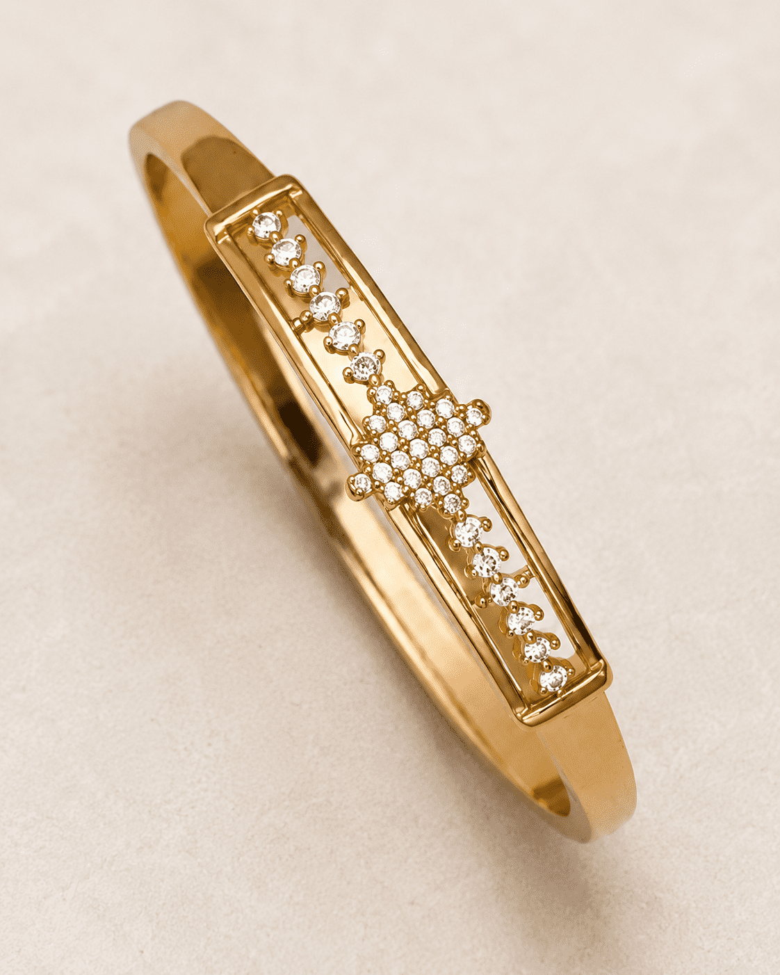 The Minimalist Horizon Bar Cuff — Gold Plated Bar Bangle by House of Zena, styled on model