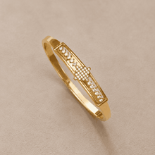 The Minimalist Horizon Bar Cuff — Gold Plated Bar Bangle by House of Zena, worn on model