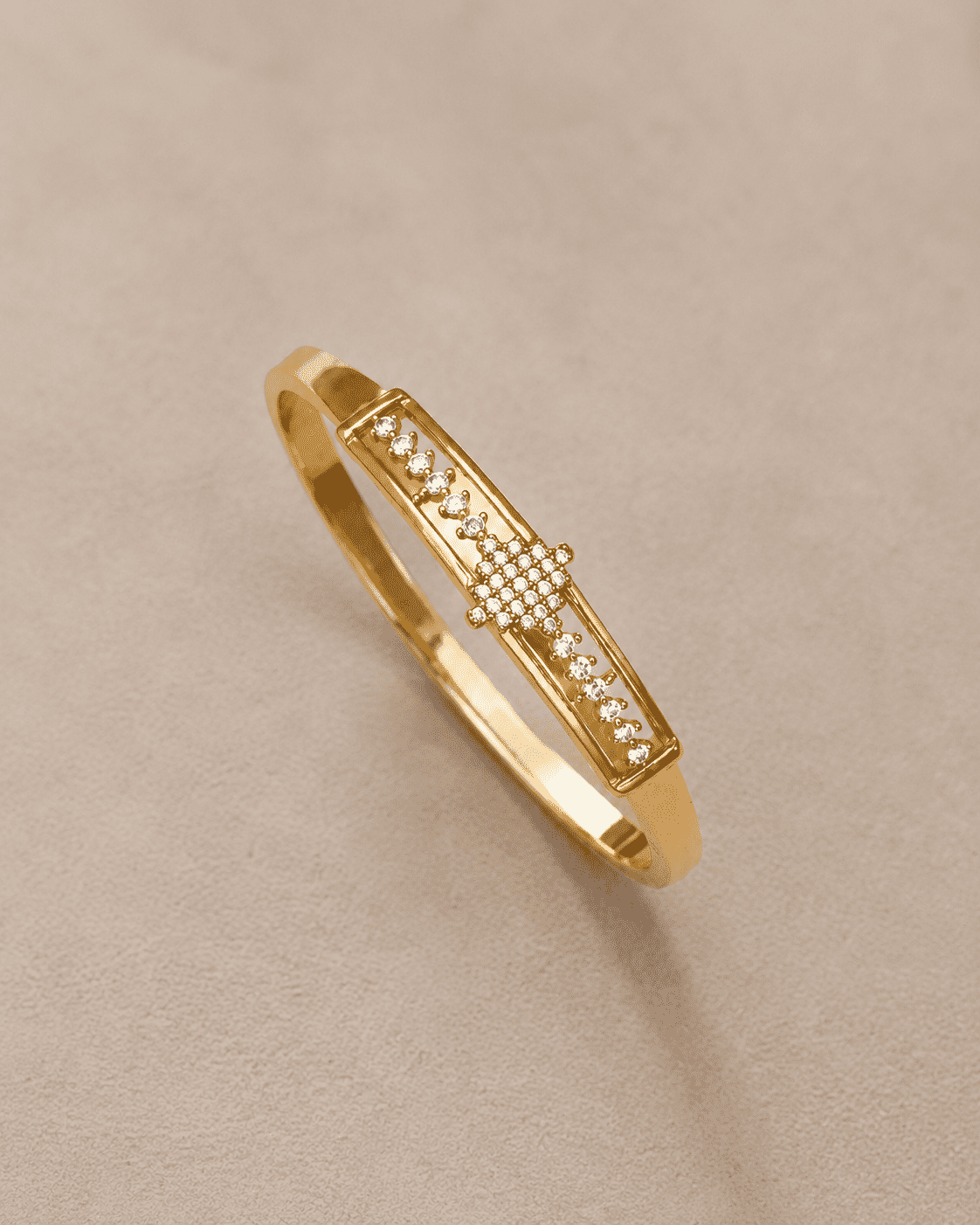 The Minimalist Horizon Bar Cuff — Gold Plated Bar Bangle by House of Zena, worn on model