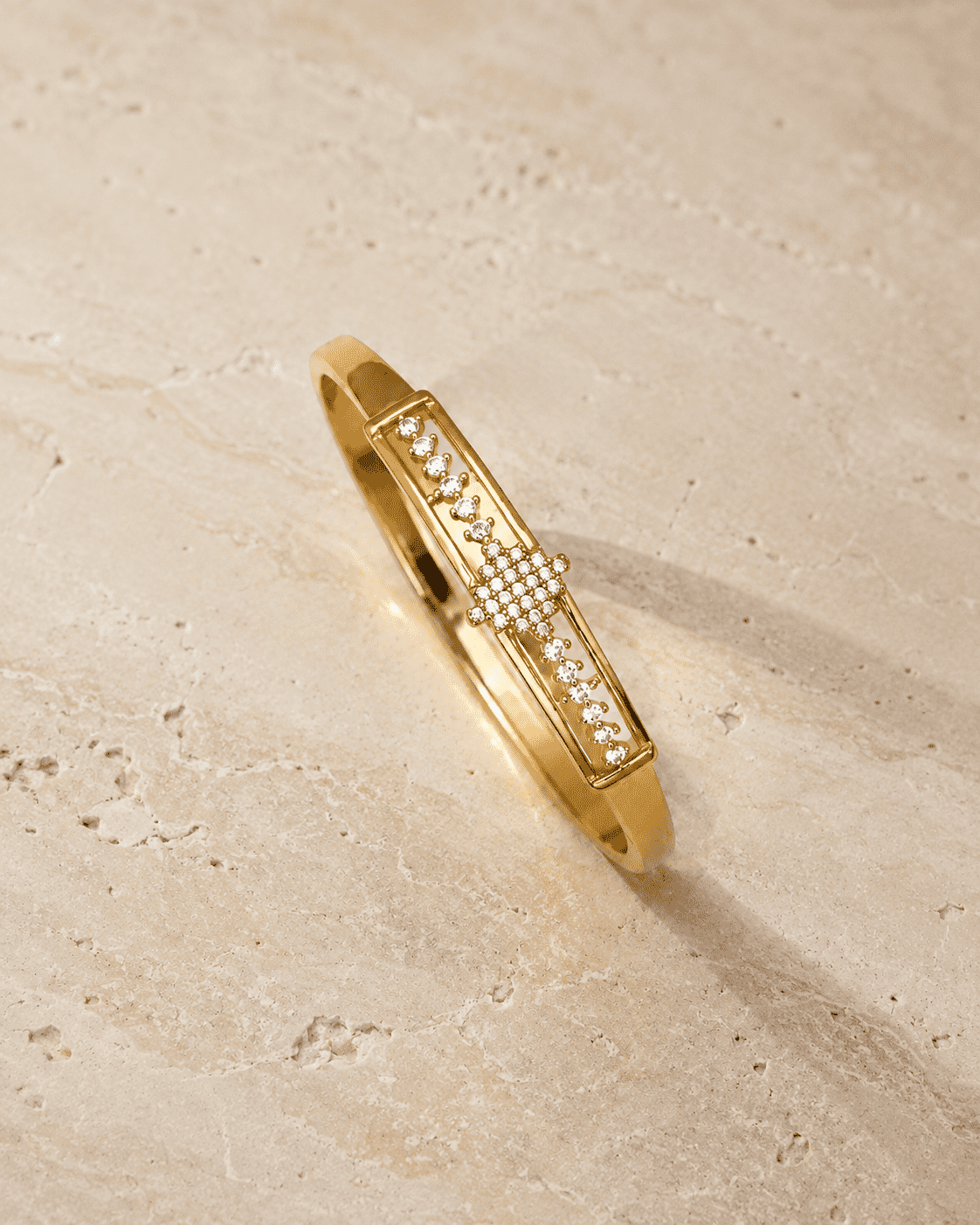 The Minimalist Horizon Bar Cuff — Gold Plated Bar Bangle by House of Zena, side angle