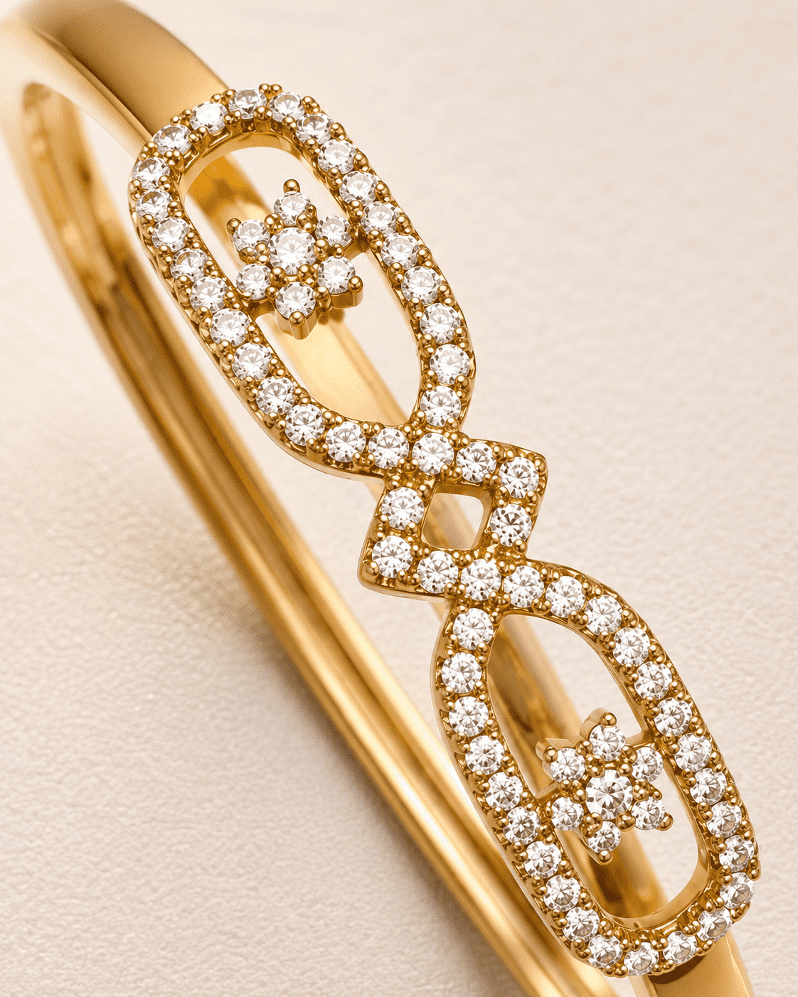 The Lucky Four-Leaf Clover Bangle — Gold Plated Duo Clover Bangle by House of Zena, styled on model