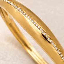 The Date Night Solitaire Bangle — Gold Plated Linea Bangle by House of Zena, styled on model
