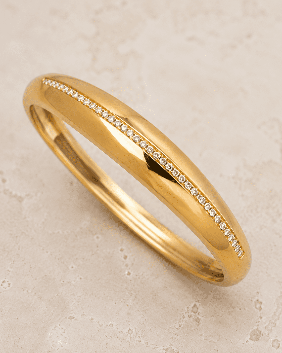 The Date Night Solitaire Bangle — Gold Plated Linea Bangle by House of Zena, close-up detail