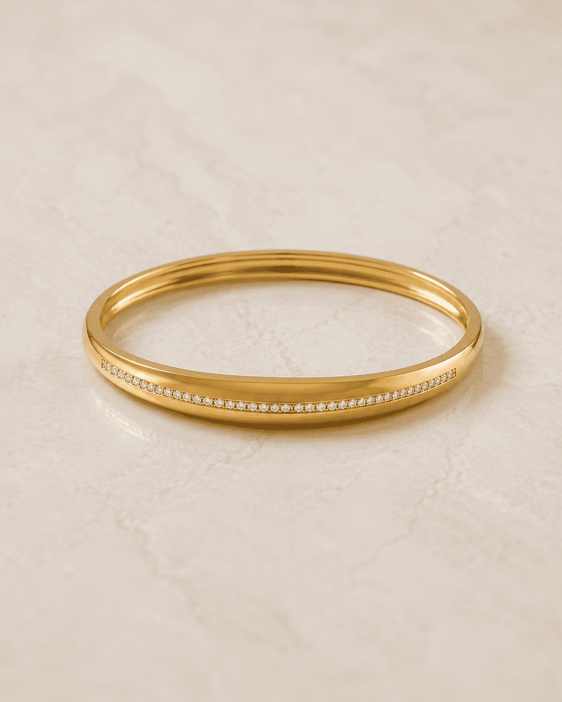 The Date Night Solitaire Bangle — Gold Plated Linea Bangle by House of Zena, side angle