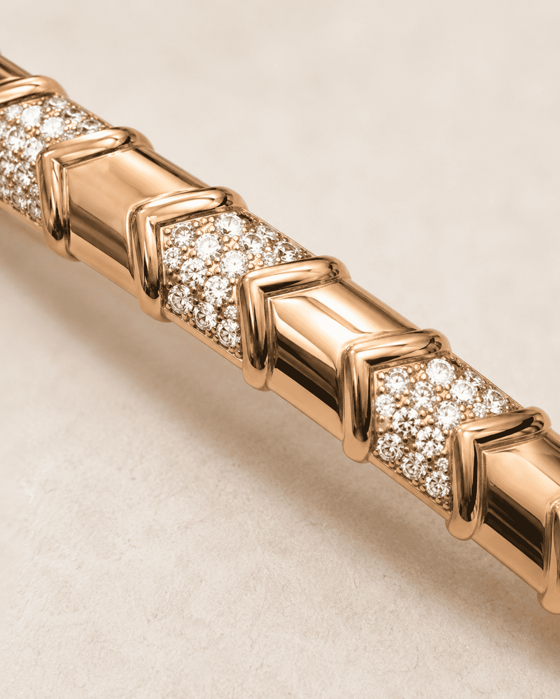 The Wishbone Chevron Bangle — Gold Plated Chevron Pavé Bangle by House of Zena, close-up detail