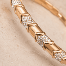 The Wishbone Chevron Bangle — Gold Plated Chevron Pavé Bangle by House of Zena, styled on model