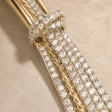 The Silk Ribbon Pavé Bangle — Gold Plated Ribbon Pavé Bangle by House of Zena, styled on model