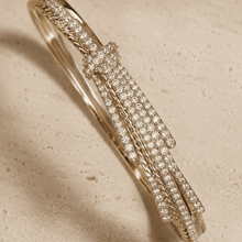 The Silk Ribbon Pavé Bangle — Gold Plated Ribbon Pavé Bangle by House of Zena, close-up detail