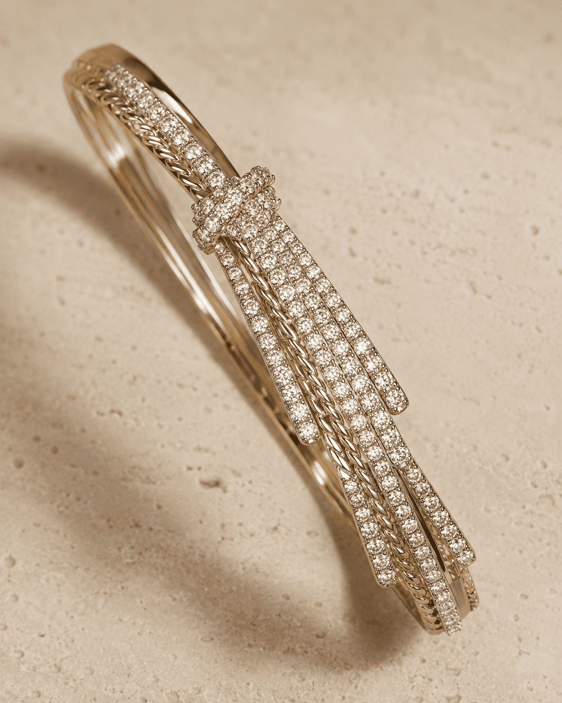 The Silk Ribbon Pavé Bangle — Gold Plated Ribbon Pavé Bangle by House of Zena, close-up detail