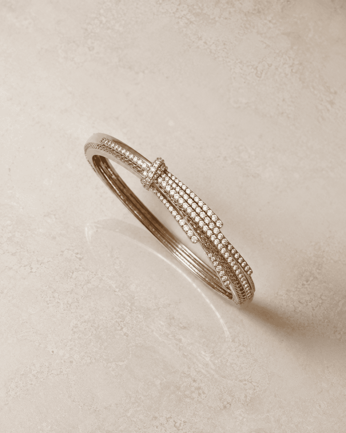 The Silk Ribbon Pavé Bangle — Gold Plated Ribbon Pavé Bangle by House of Zena, side angle