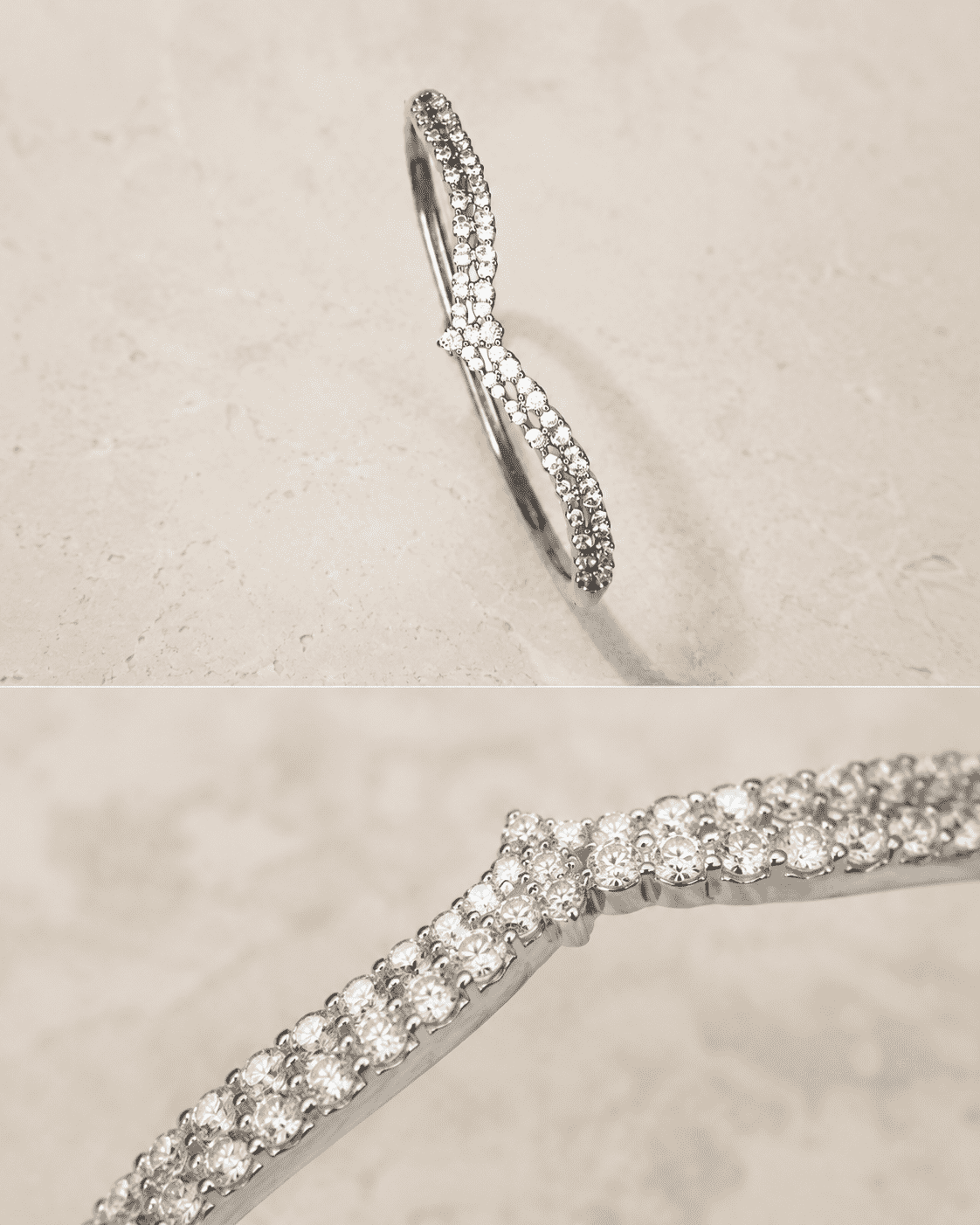The Croissant Tennis Bangle — Silver-Tone Twist Tennis Bangle by House of Zena, close-up detail