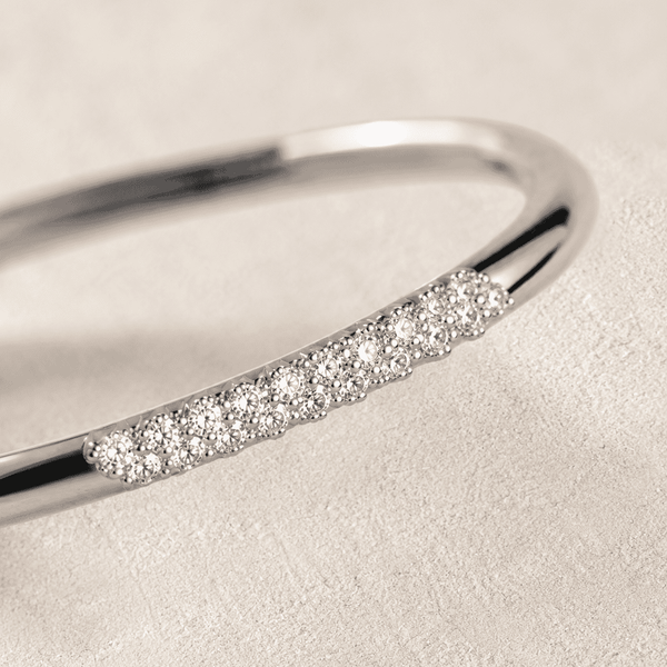 The Skinny Dip Stacking Bangle — Silver-Tone Slim Pavé Bangle by House of Zena, styled on model — Anti-Tarnish Waterproof Jewellery | House of Zena