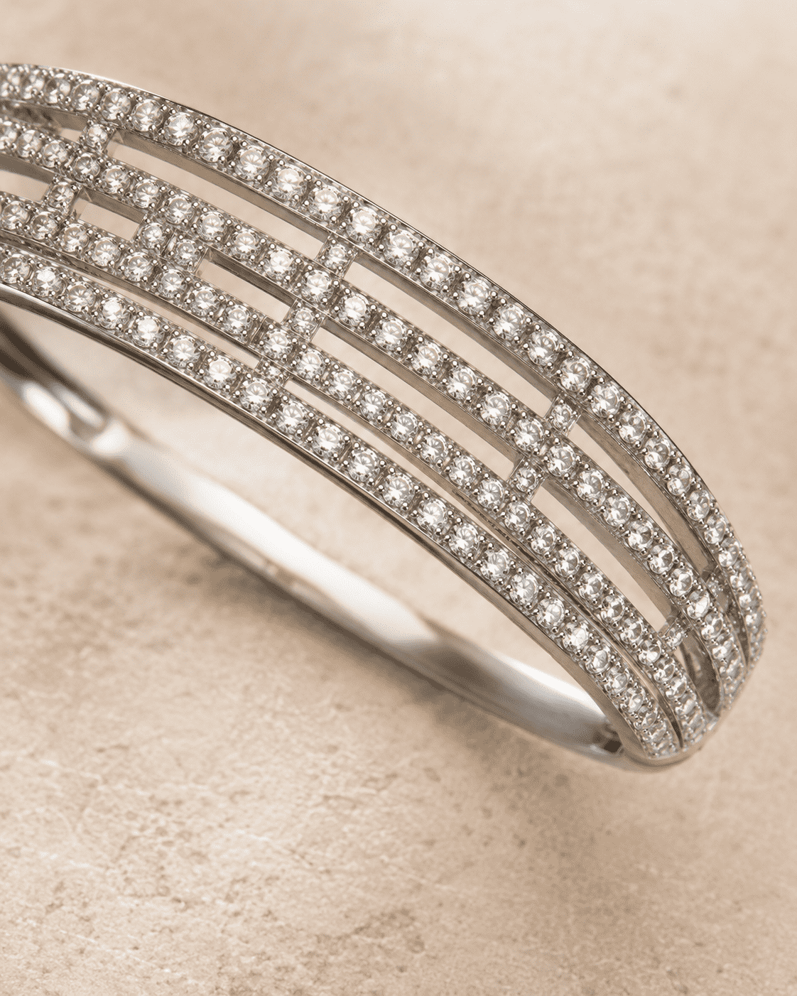 The Fast Track Triple Bangle — Gold Plated Linear Pavé Bangle by House of Zena, close-up detail