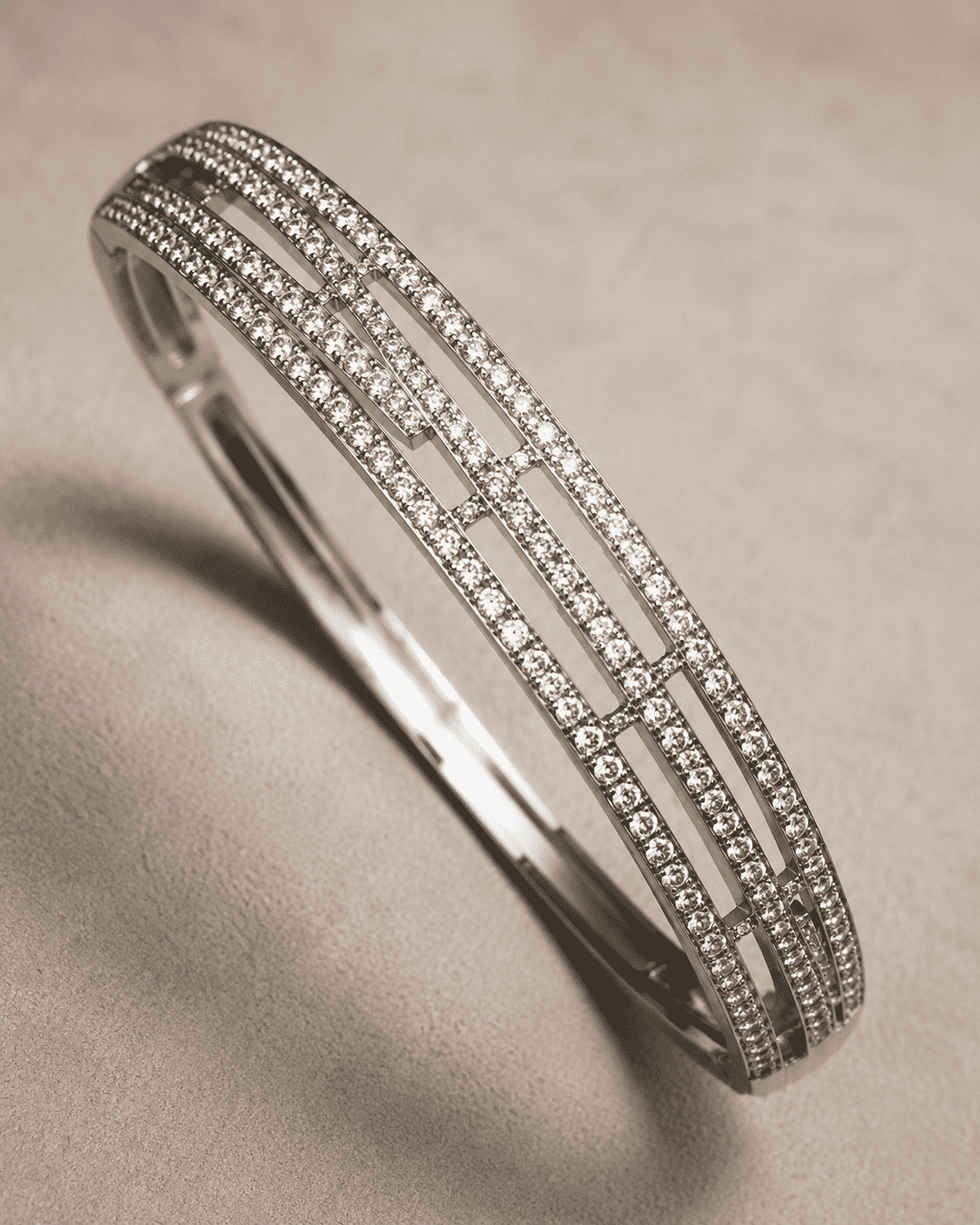 The Fast Track Triple Bangle — Gold Plated Linear Pavé Bangle by House of Zena, styled on model
