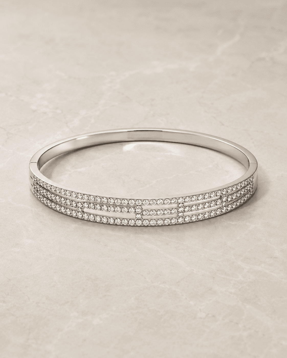 The Fast Track Triple Bangle — Gold Plated Linear Pavé Bangle by House of Zena, side angle