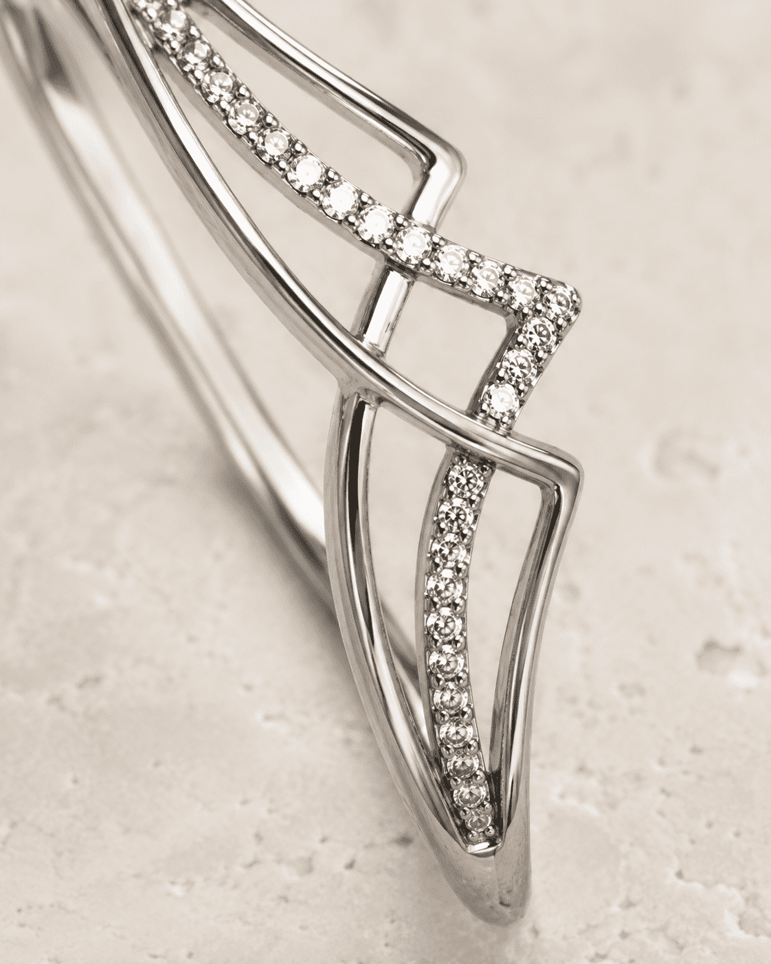 The Liquid Gold Contour Cuff — Silver-Tone Curve Bangle by House of Zena, styled on model