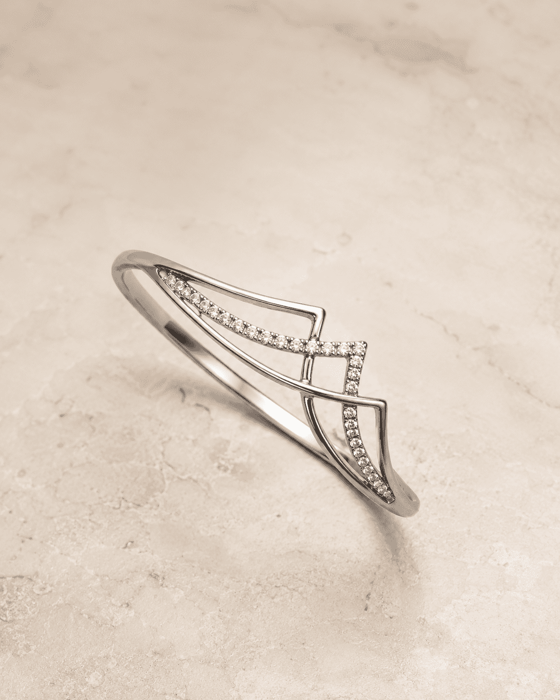 The Liquid Gold Contour Cuff — Silver-Tone Curve Bangle by House of Zena, side angle