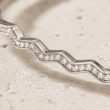 The High Tide Ripple Bangle — Gold Plated Linéa Wave Pavé Bangle by House of Zena, styled on model