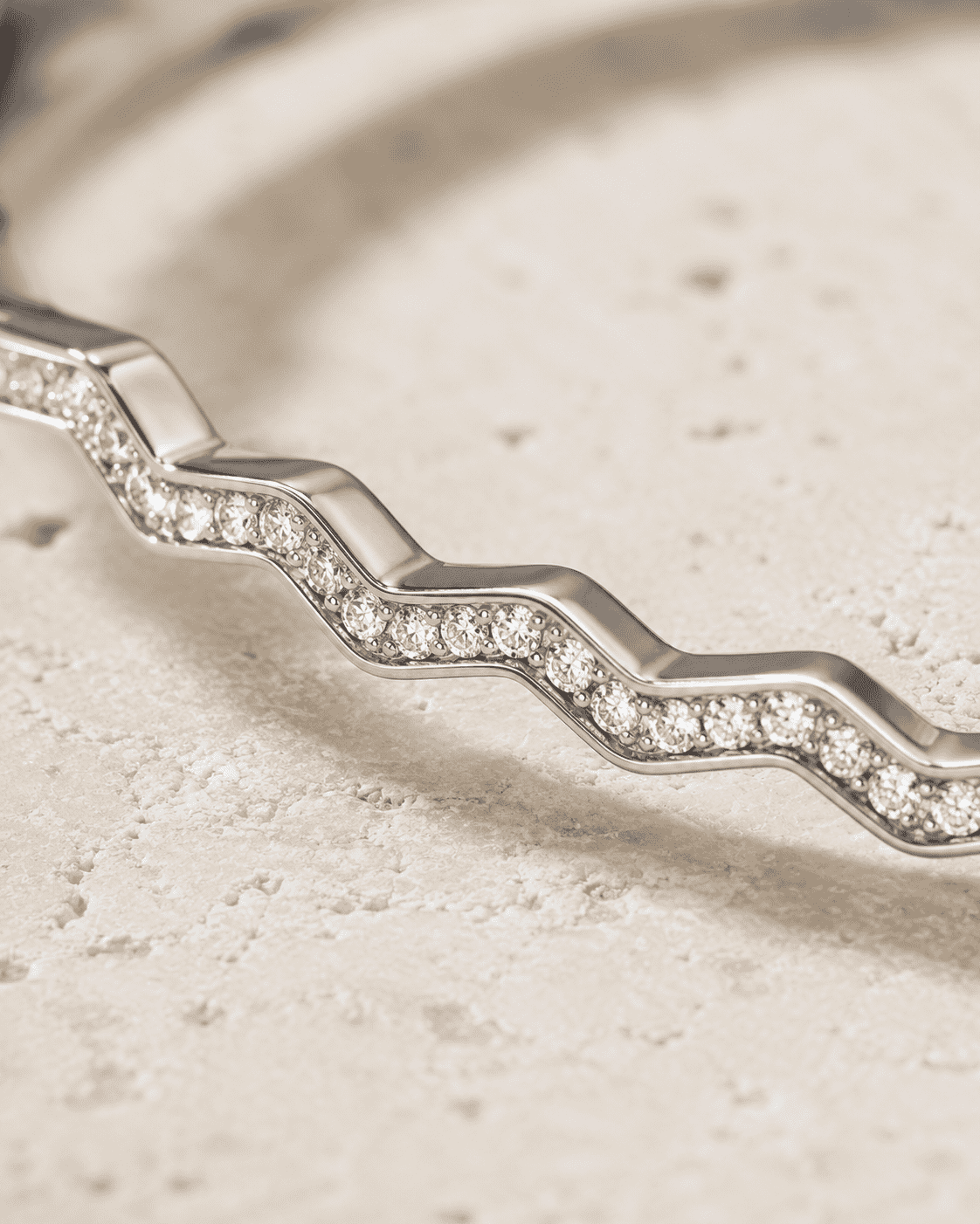 The High Tide Ripple Bangle — Gold Plated Linéa Wave Pavé Bangle by House of Zena, styled on model