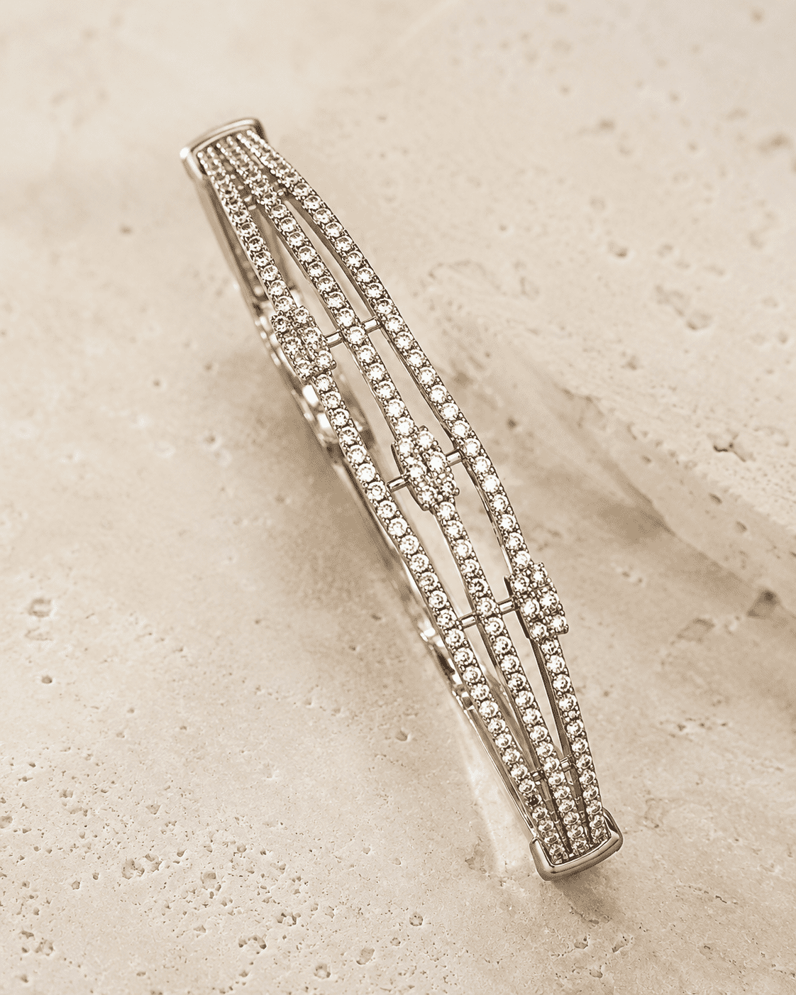 The Dual Lineage Pavé Cuff — Gold Plated Parallel Pavé Bangle by House of Zena, styled on model