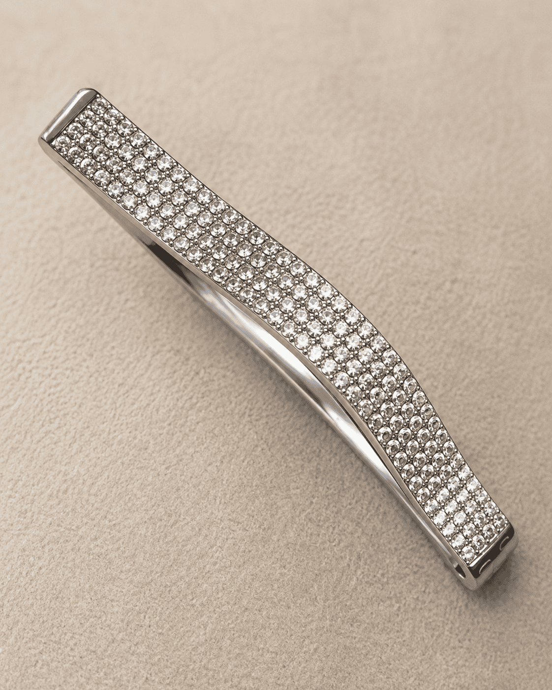 The Drama Queen Sculpted Bangle — Gold Plated Full Pavé Curve Bangle by House of Zena, styled on model