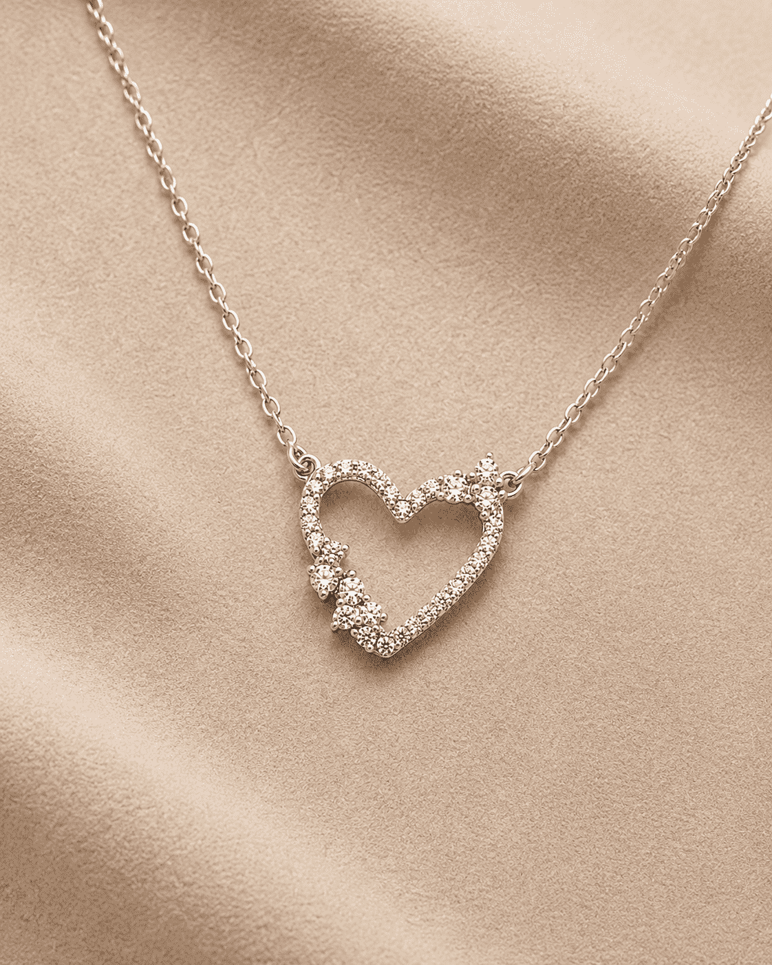 The "Wear Your Heart" Floating Pendant — Gold Plated Open Heart Necklace by House of Zena, side angle