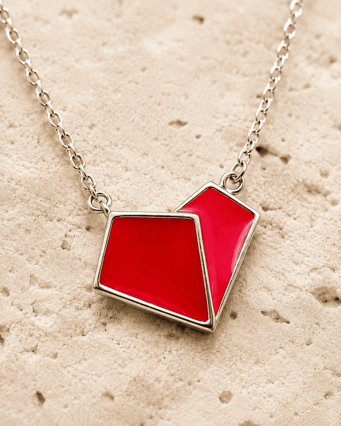 The Cherry Duo Solitaire Pendant — Silver-Tone Duo Pendant Necklace by House of Zena, close-up detail