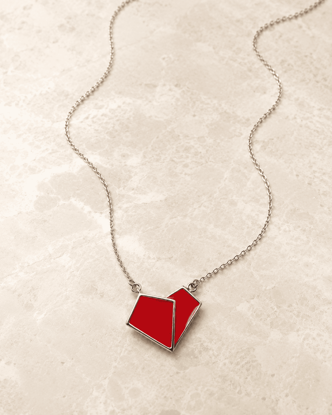 The Cherry Duo Solitaire Pendant — Silver-Tone Duo Pendant Necklace by House of Zena, worn on model