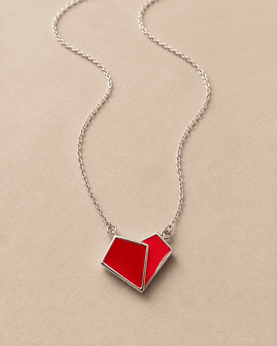 The Cherry Duo Solitaire Pendant — Silver-Tone Duo Pendant Necklace by House of Zena, side angle
