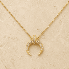 The Italian Croissant Horn Pendant — Gold Plated Crescent Necklace by House of Zena, side angle