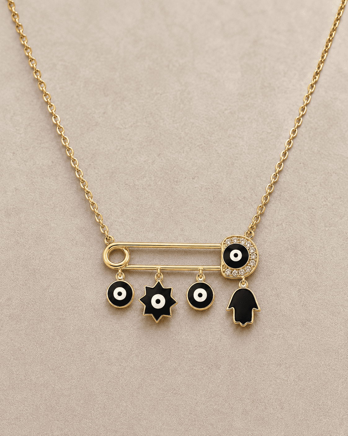 The "Bad Vibes Deflector" Medallion — Gold Plated Nazar Charm Necklace by House of Zena, side angle