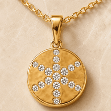 The Sunday Brunch Cross Medallion — Gold Plated Cross Medallion Necklace by House of Zena, close-up detail