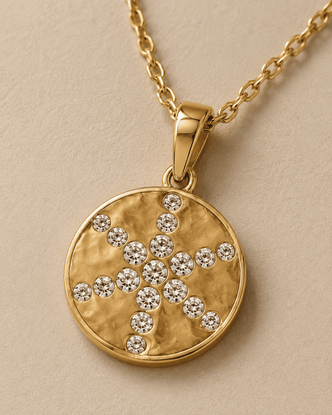 The Sunday Brunch Cross Medallion — Gold Plated Cross Medallion Necklace by House of Zena, styled on model