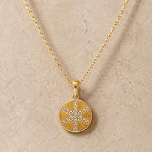 The Sunday Brunch Cross Medallion — Gold Plated Cross Medallion Necklace by House of Zena, side angle