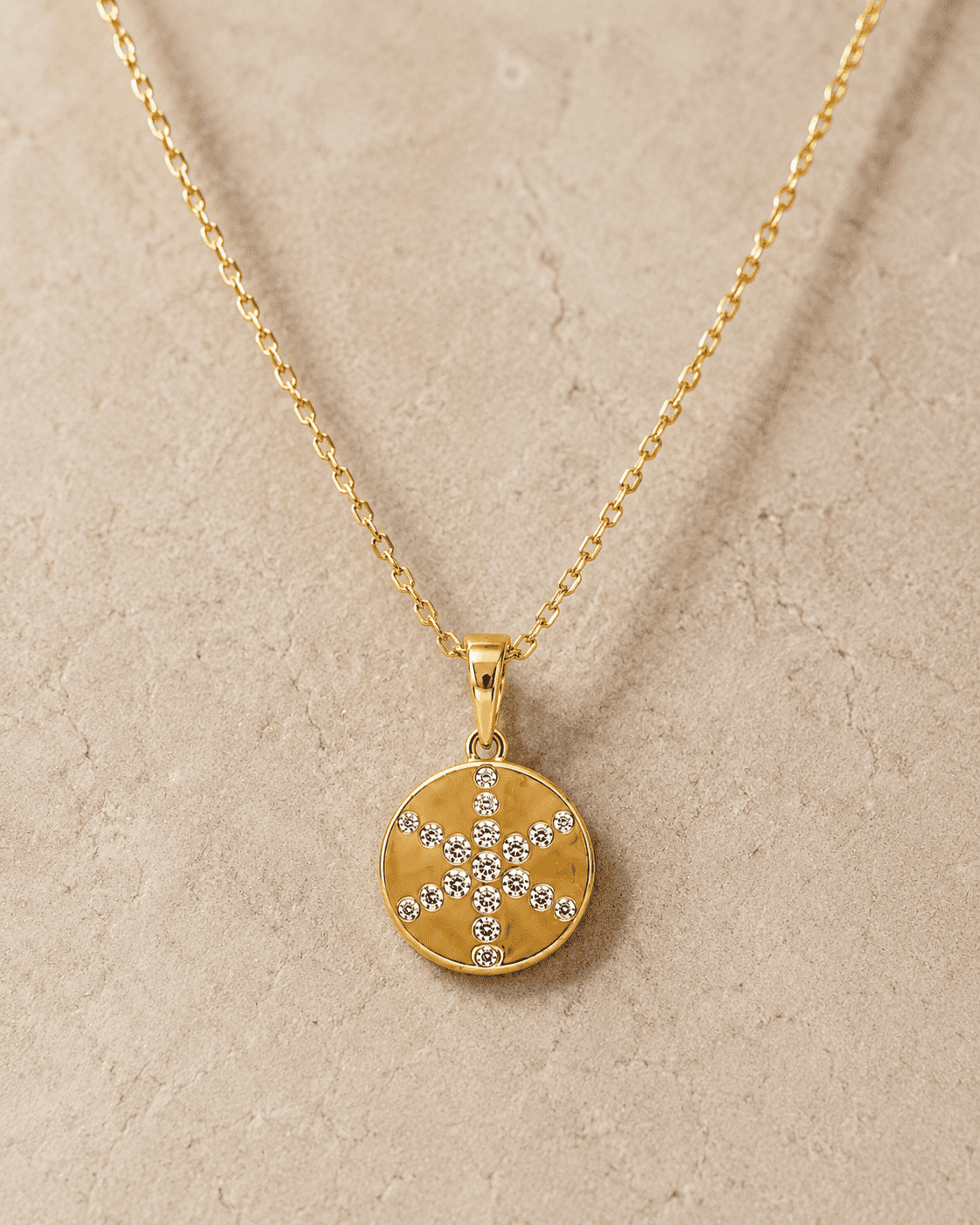 The Sunday Brunch Cross Medallion — Gold Plated Cross Medallion Necklace by House of Zena, side angle