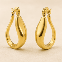 The Molten Mango Drops — Gold Plated Sculpt Hoop Earrings by House of Zena, close-up detail