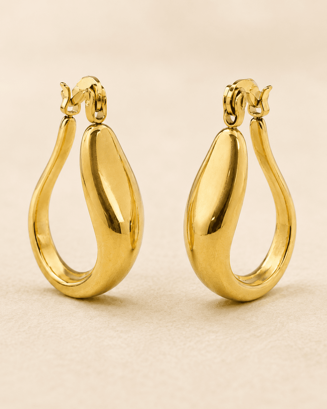 The Molten Mango Drops — Gold Plated Sculpt Hoop Earrings by House of Zena, close-up detail