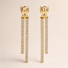 The Minimalist Matchstick Drops — Gold Plated Dual Drop Earrings by House of Zena, styled on model