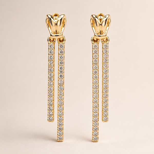 The Minimalist Matchstick Drops — Gold Plated Dual Drop Earrings by House of Zena, styled on model — Anti-Tarnish Waterproof Jewellery | House of Zena