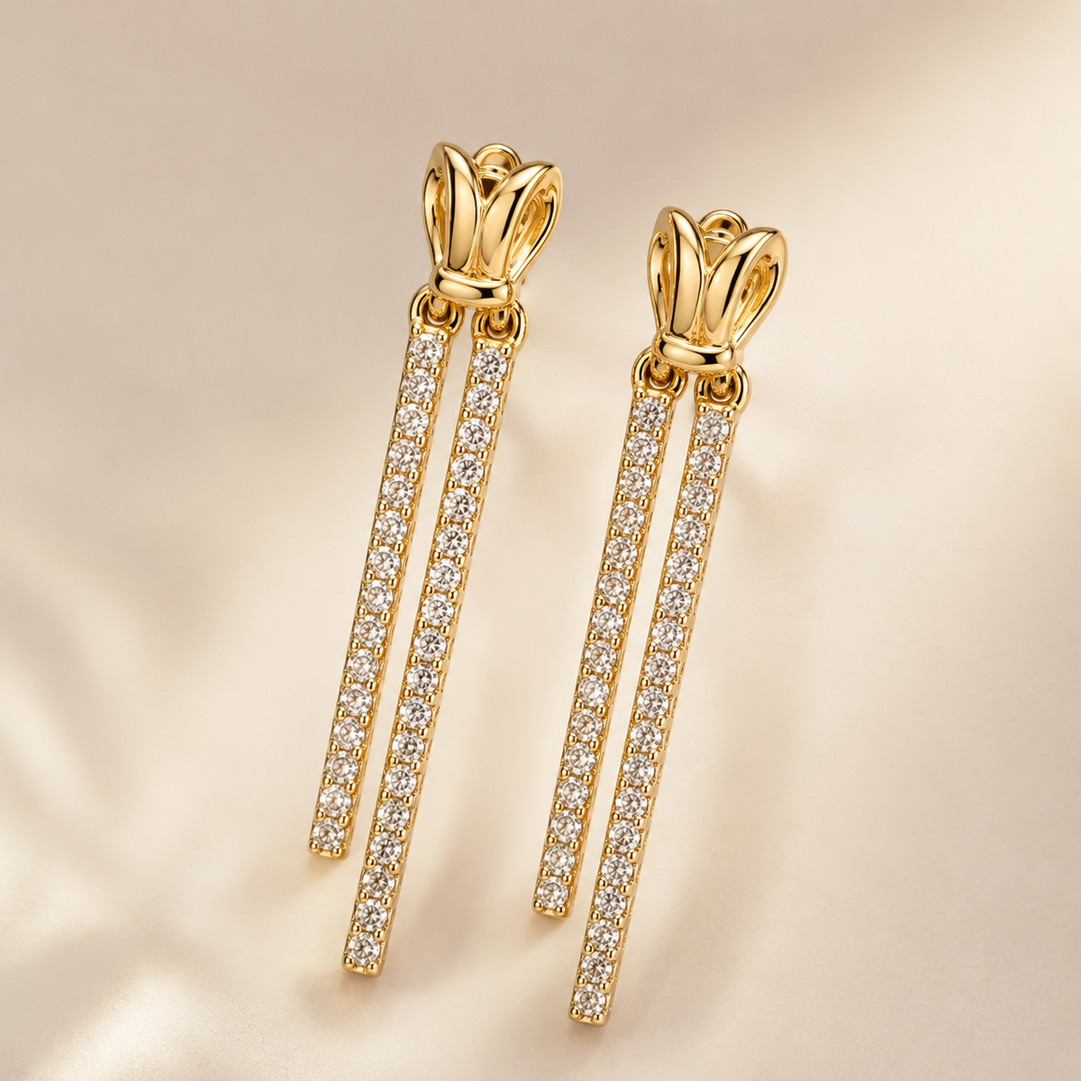 The Minimalist Matchstick Drops — Gold Plated Dual Drop Earrings by House of Zena, close-up detail
