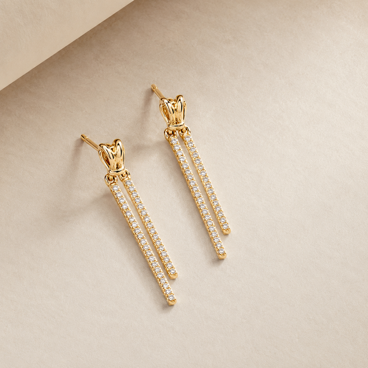 The Minimalist Matchstick Drops — Gold Plated Dual Drop Earrings by House of Zena, side angle
