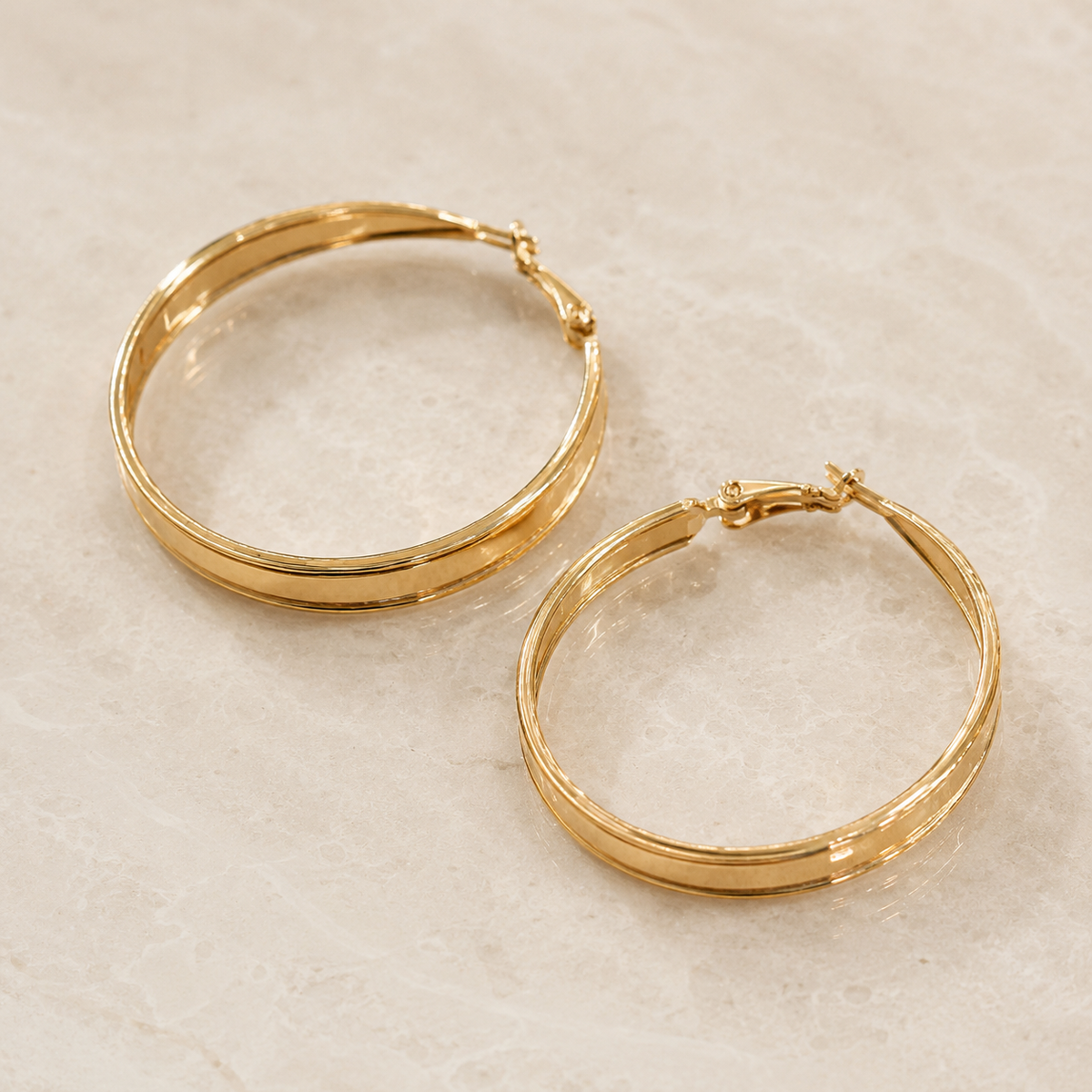 The Butter Croissant Hoops — Gold Plated Classic Hoop Earrings by House of Zena, side angle