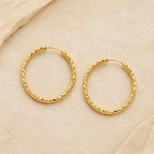 The Churro Ribbed Hoops — Gold Plated Textured Hoop Earrings by House of Zena, side angle