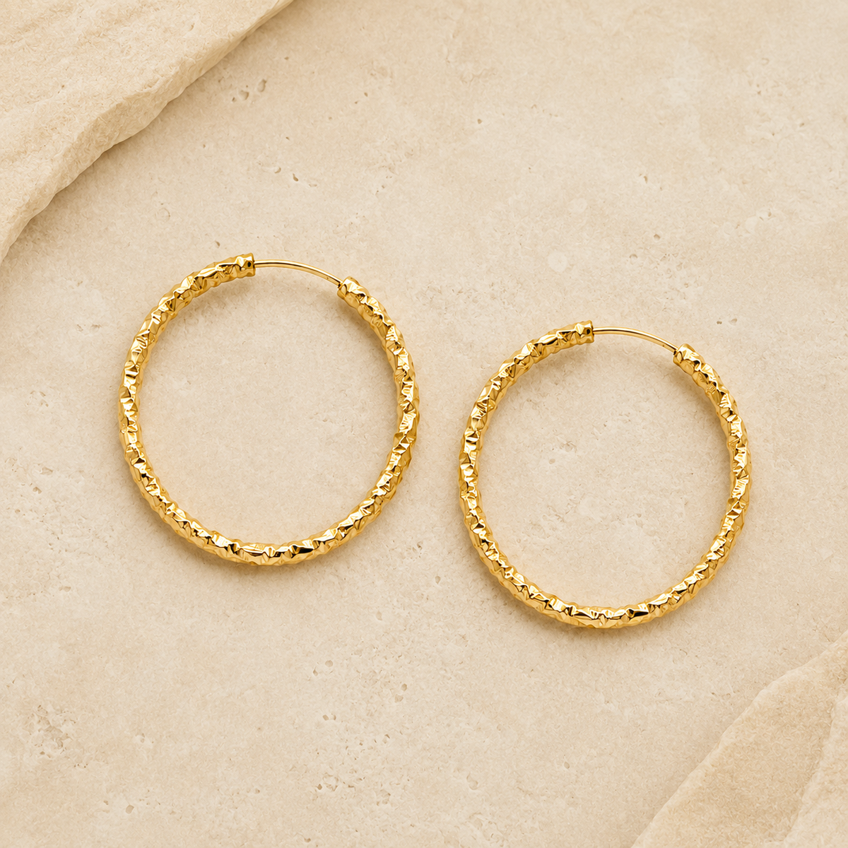 The Churro Ribbed Hoops — Gold Plated Textured Hoop Earrings by House of Zena, side angle