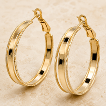 The Roman Column Hoops — Gold Plated Ridge Hoop Earrings by House of Zena, close-up detail