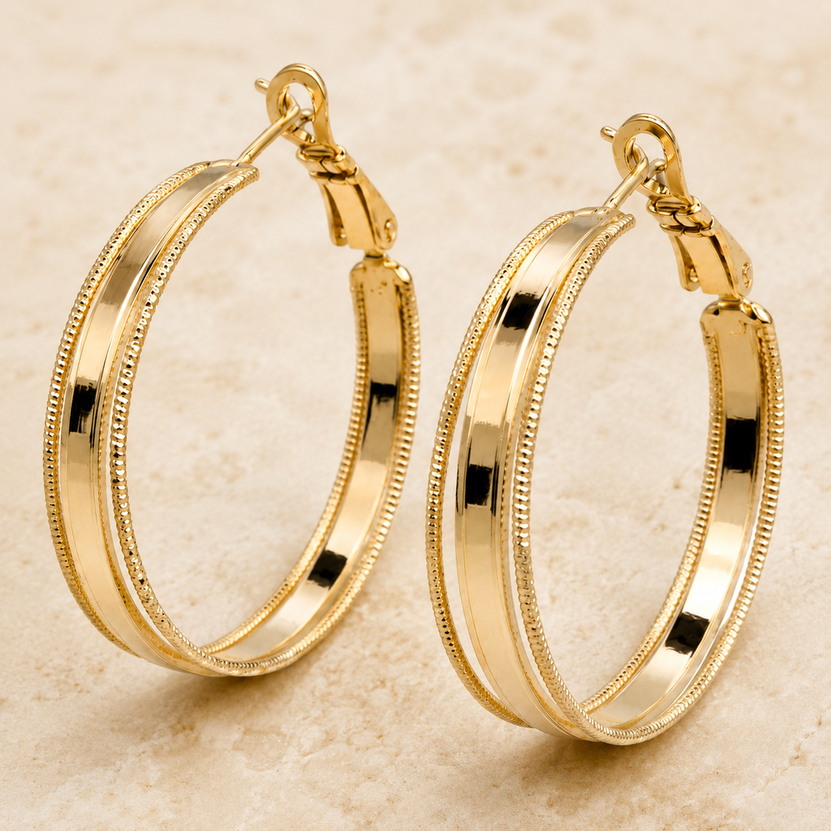 The Roman Column Hoops — Gold Plated Ridge Hoop Earrings by House of Zena, close-up detail