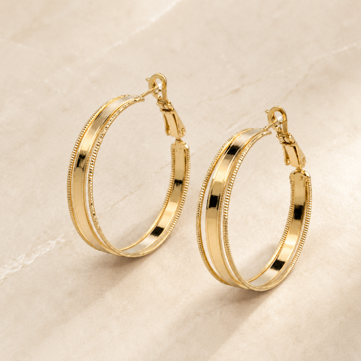 The Roman Column Hoops — Gold Plated Ridge Hoop Earrings by House of Zena, side angle