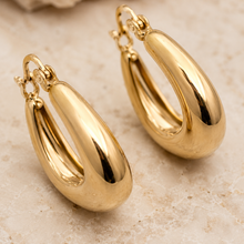 The Bottega Sculpted Domes — Gold Plated Teardrop Hoop Earrings by House of Zena, close-up detail